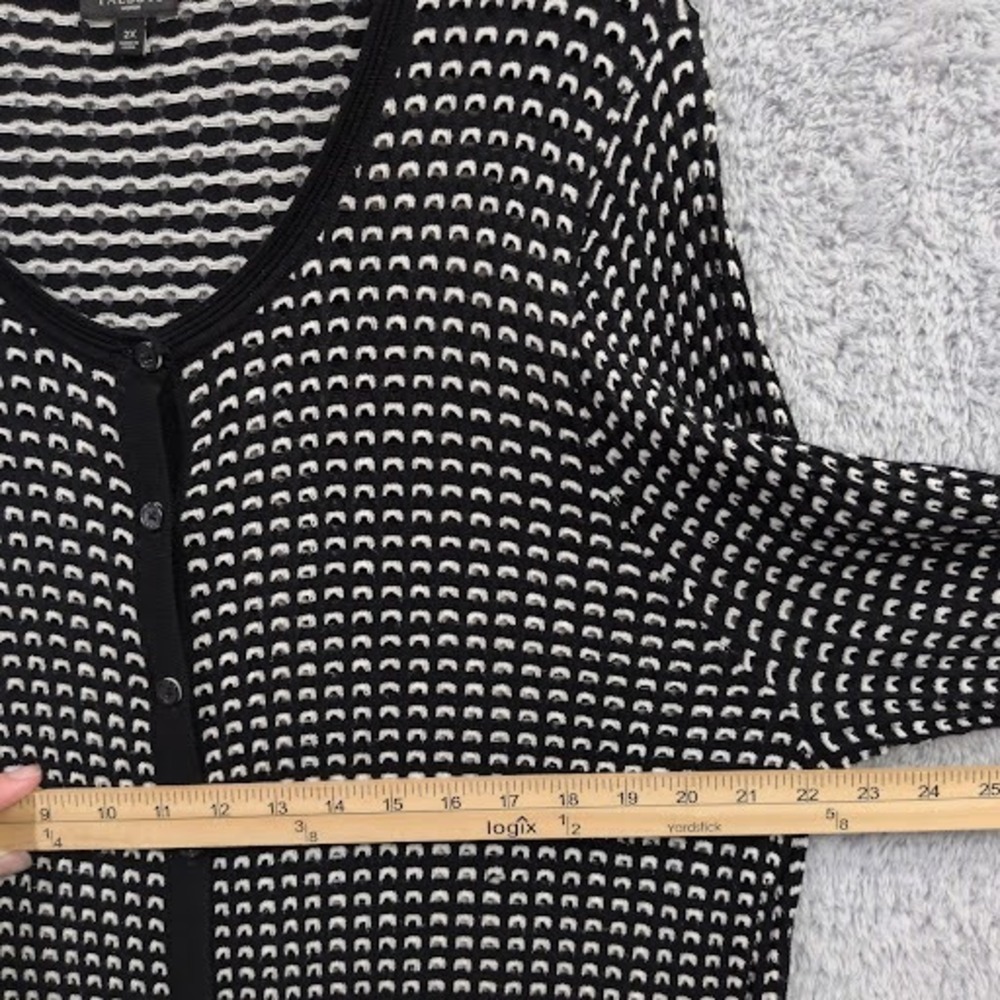Talbots Open Knit Cardigan Black White 2X Sweater Plus Long Sleeve Button Up - Picture 7 of 11